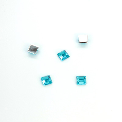 Plastic Flat Back Foiled Rose Cut Rhinestone - Square 04x4MM AQUA