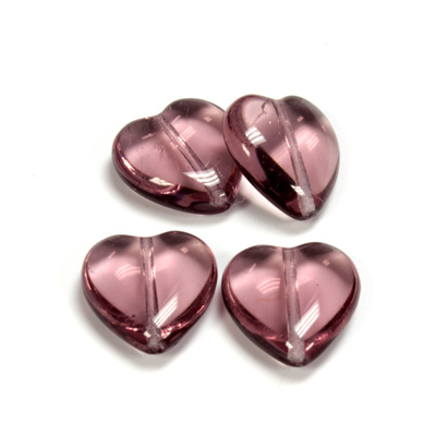 Czech Pressed Glass Bead - Smooth Heart 16x15MM LT AMETHYST