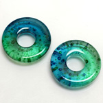 Plastic Bead - Two Tone Speckle Color Smooth Flat Donut 25MM BLUE GREEN