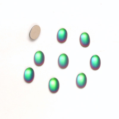 Glass Medium Dome Foiled Cabochon - Coated Oval 06x4MM MATTE HELIO GREEN