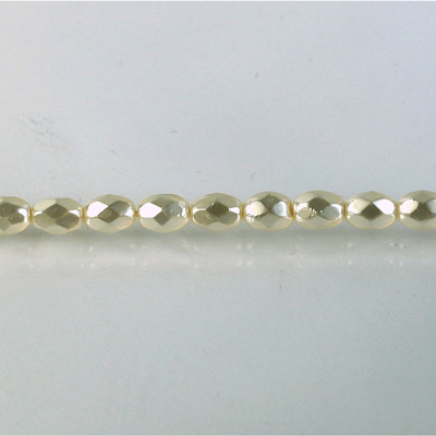 Czech Glass Pearl Faceted Fire Polish Bead - Oval 06x4MM CREME 70414