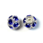 Rhinestone Bead with Large Hole Silver Plated Center - Round 14MM SAPPHIRE SILVER