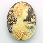Plastic Cameo - Woman's Head (R) Oval 40x30MM ANTIQUE IVORY BROWN