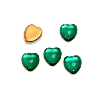 Glass Medium Dome Foiled Cabochon - Heart 10x9MM EMERALD