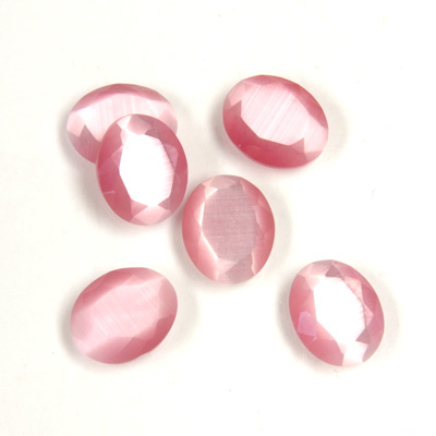Fiber-Optic Flat Back Stone with Faceted Top and Table - Oval 10x8MM CAT'S EYE LT PINK