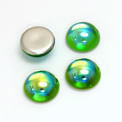 Glass Medium Dome Foiled Cabochon - Round 13MM PERIDOT AB