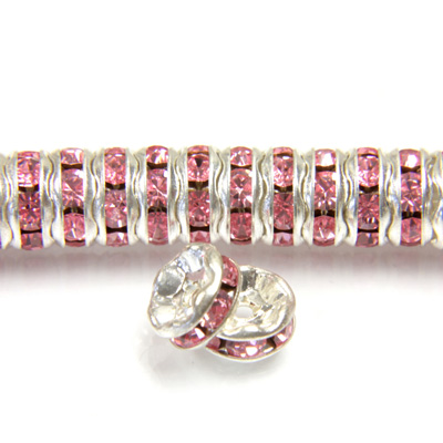 Czech Rhinestone Rondelle - Round Wavy 06MM LT ROSE-SILVER