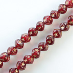 Glass Engraved Cube Bead - GOLD/RUBY 07MM
