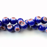 Glass Millefiori Bead - Round 08MM BLUE WHITE RED (28)