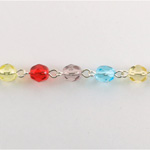 Linked Bead Chain Rosary Style with Glass Fire Polish Bead - Round 6MM PASTEL MIX-SILVER