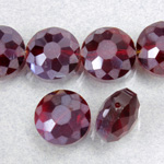 Chinese Cut Crystal Bead Side Drilled Coin - Round 12MM MATTE RUBY LUMI