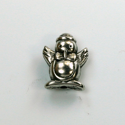 Metalized Plastic Engraved Bead - Penquin 16x13MM ANT SILVER