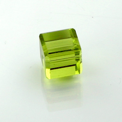 Chinese Cut Crystal Bead 18 Facet - Cube 06x6MM OLIVINE