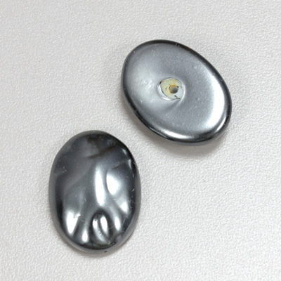 Glass Cabochon Baroque Top Pearl Dipped - Oval 25x18MM DARK GREY