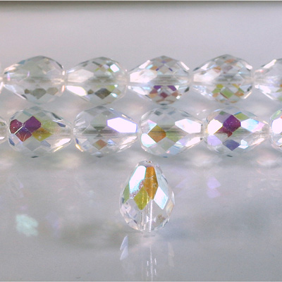 Czech Glass Fire Polish Bead - Pear 13x10MM CRYSTAL AB