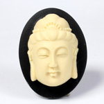 Plastic Cameo - Buddha Oval 40x30MM IVORY ON BLACK
