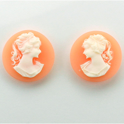 Plastic Cameo - Woman with Ponytail Round 18MM WHITE ON ANGELSKIN