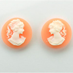 Plastic Cameo - Woman with Ponytail Round 18MM WHITE ON ANGELSKIN