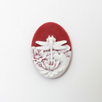 Plastic Cameo - Dragonfly Oval 25x18MM WHITE ON RUBY