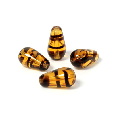 Czech Pressed Glass Bead - Smooth Pear 13x7MM TORTOISE