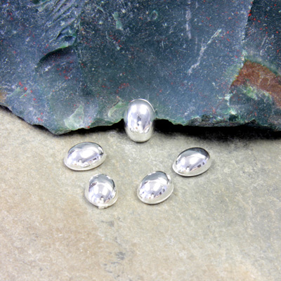 Plastic Flat Back Metalized Cabochon - Oval 08x6MM SILVER