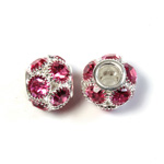 Rhinestone Bead with Large Hole Silver Plated Center - Round 14MM ROSE SILVER