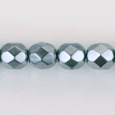 Czech Glass Pearl Faceted Fire Polish Bead - Round 08MM DARK GREY 70445
