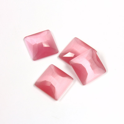Fiber-Optic Flat Back Stone - Faceted checkerboard Top Square 10x10MM CAT'S EYE LT PINK