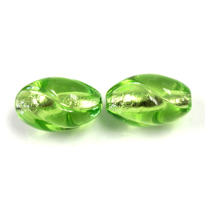 Czech Glass Lampwork Bead - Oval Twist 18x11MM OLIVE SILVER LINE 5002