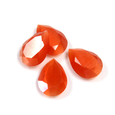 Fiber-Optic Flat Back Stone with Faceted Top and Table - Pear 14x10MM CAT'S EYE ORANGE