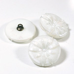 Glass Button - Engraved Top Metal Shank Round 23MM CHALKWHITE