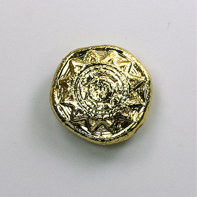 Metalized Plastic Engraved Bead - Sun Round 18x6MM GOLD TEXTURE