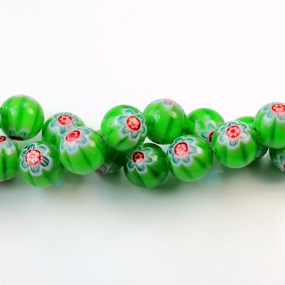 Glass Millefiori Bead - Round 08MM GREEN BLUE RED (18)