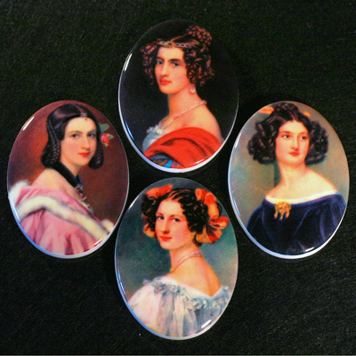 German Plastic Porcelain Decal Painting - Woman Portraits Oval 40x30MM ON CHALKWHITE BASE