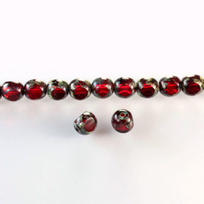 Czech Glass Fire Polish Bead 3 Cut Window 06MM GARNET with DIFFUSION COATING