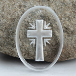 Preciosa Glass Pendant Engraved Smooth Top with Intaglio Back Cross Oval 30x22MM MATTE CRYSTAL