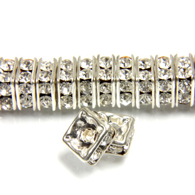 Czech Rhinestone Rondelle - Square 06MM CRYSTAL-SILVER