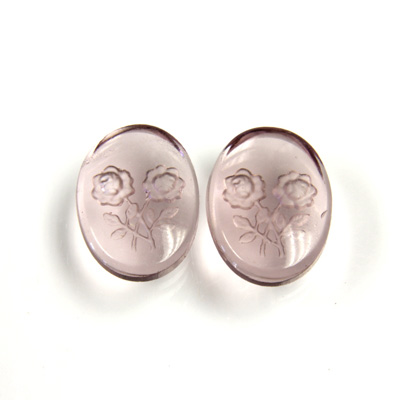 German Glass Flat Back Reverse Carved Intaglio Back 2 R0SE Oval 18x13MM LIGHT AMETHYST