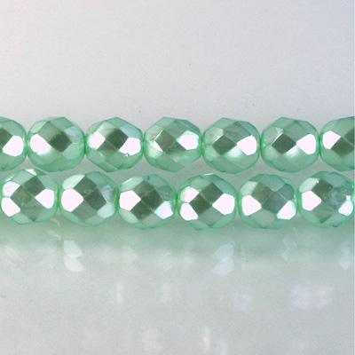 Czech Glass Pearl Faceted Fire Polish Bead - Round 08MM AQUA ON CRYSTAL 78432
