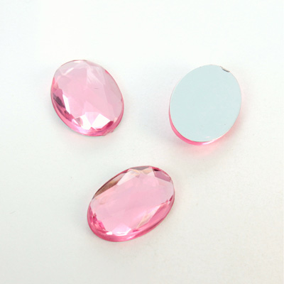 Plastic Flat Back Foiled Rauten Rose Rhinestone - Oval 18x13MM LT ROSE