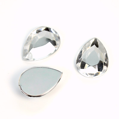 Plastic Flat Back Foiled Rose Cut Rhinestone - Pear 18x13MM CRYSTAL