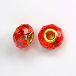 Glass Faceted Bead with Large Hole Gold Plated Center - Round 14x9MM HYACINTH