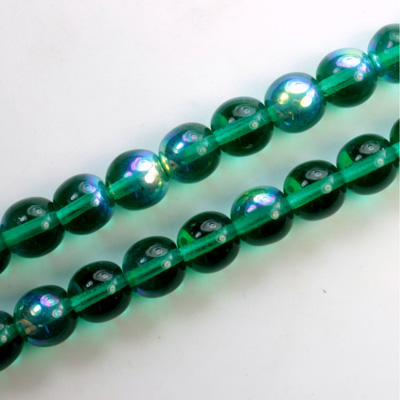 Czech Pressed Glass Bead - Smooth Round 08MM EMERALD AB