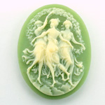 Plastic Cameo - 3 Dancers Oval 40x30MM IVORY ON GREEN