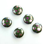 Pressed Glass Peacock Bead - Round 11MM SHINY GREEN