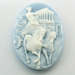 Plastic Cameo - Charioteer Oval 40x30MM WHITE ON BLUE