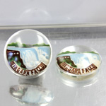 Glass Crystal Painting with Carved Intaglio Niagra Falls Round 18MM  NATURAL on CRYSTAL