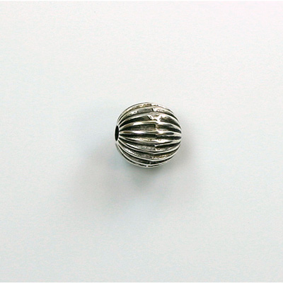 Metalized Plastic Bead - Ribbed Round Melon 08MM ANT SILVER