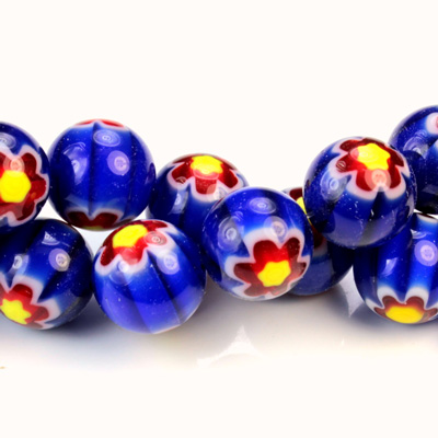 Glass Millefiori Bead - Round 12MM BLUE RED YELLOW (14)