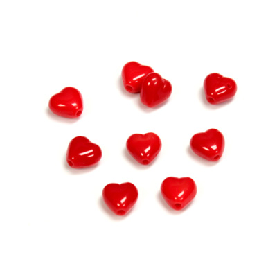 Czech Pressed Glass Bead - Smooth Heart 06x6MM RED